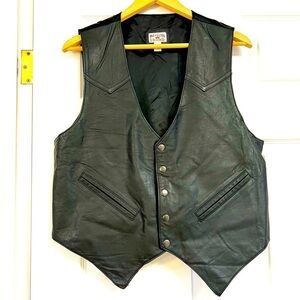 Western Frontier Vintage Black Leather men Vest westerncore Motorcycle Biker L